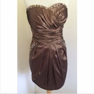Narianna sz S brown Vintage satin beaded cocktail mini dress